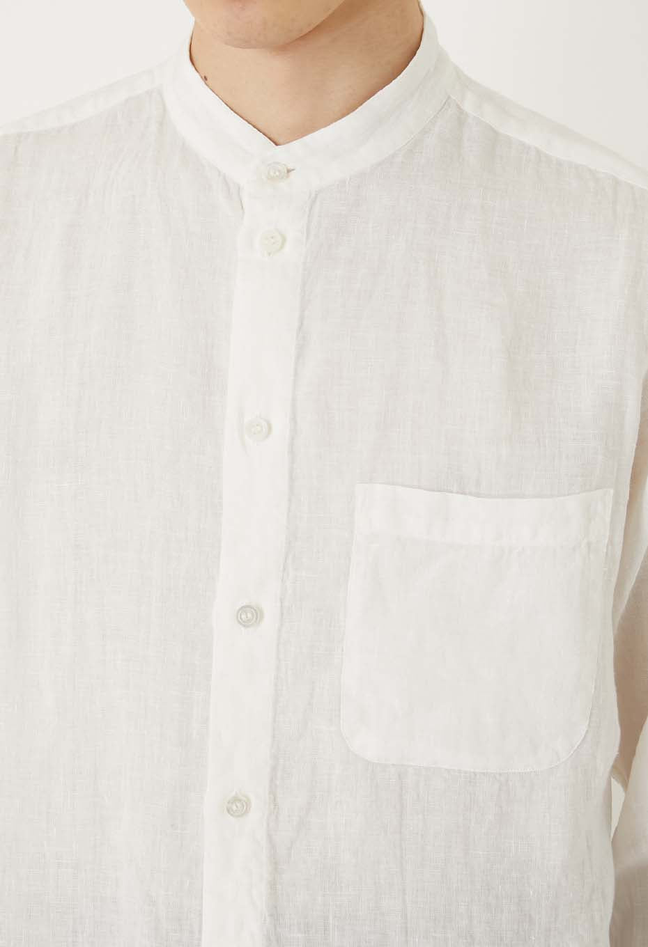 Linen stand collar long sleeve shirt - WHITE