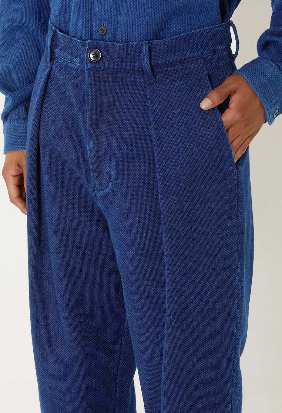 Woven Pure Indigo Light Sashiko Trousers - INDIGO