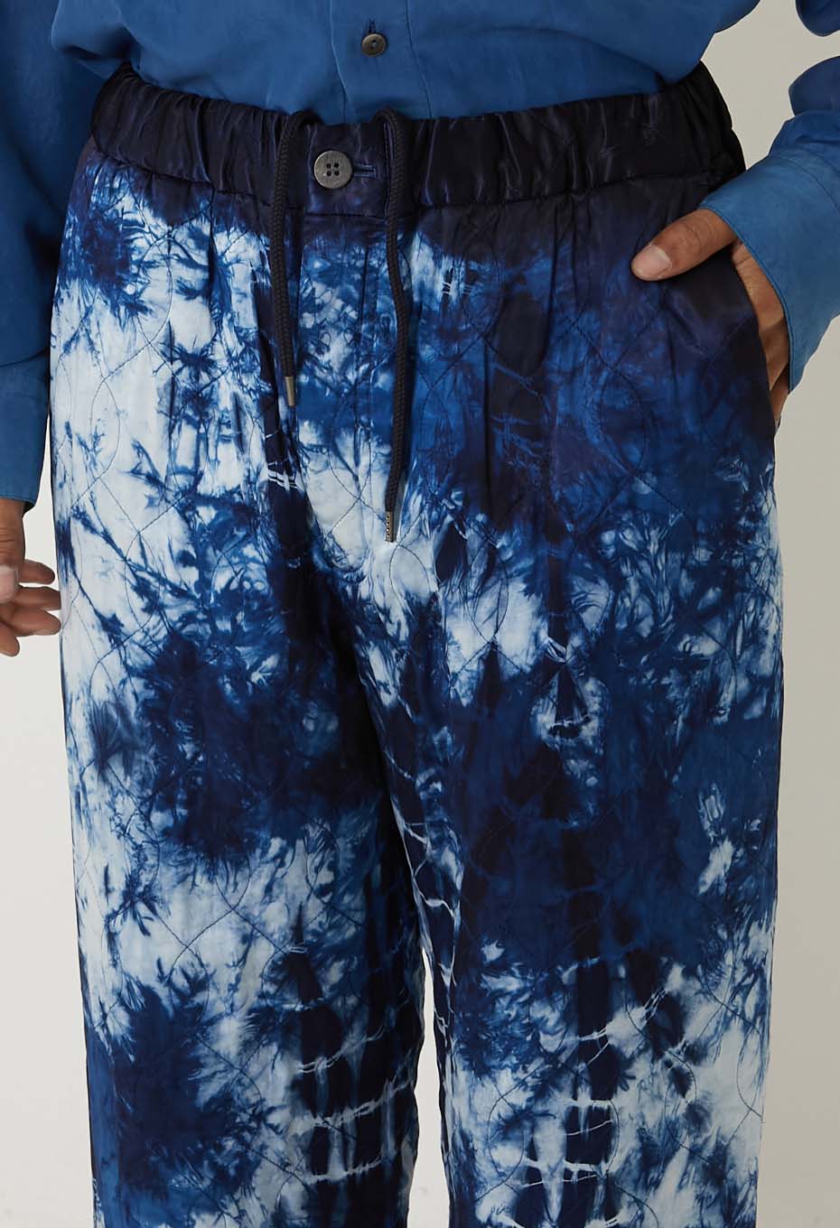 Indigo Kasane Shibori Quilted Draw Pants - INDIGO