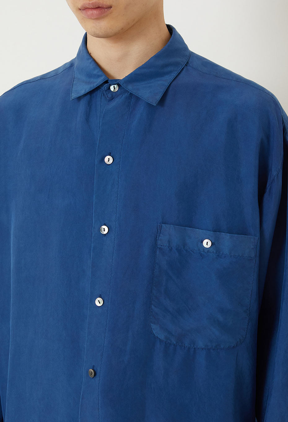 silk habatae Woven Pure Indigo  Long sleeve shirt - B