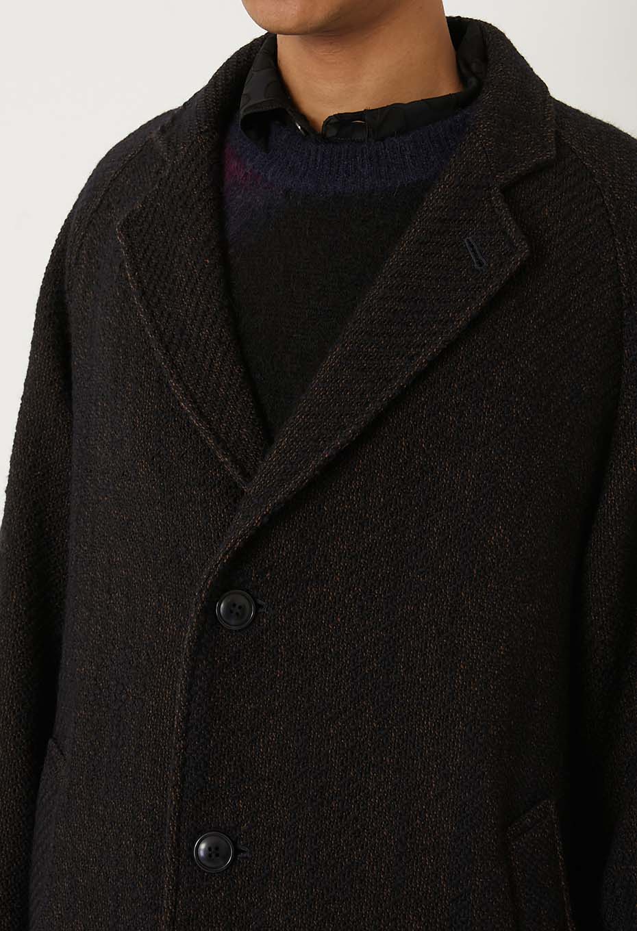 Roving tweed chester coat - DARK NAVY