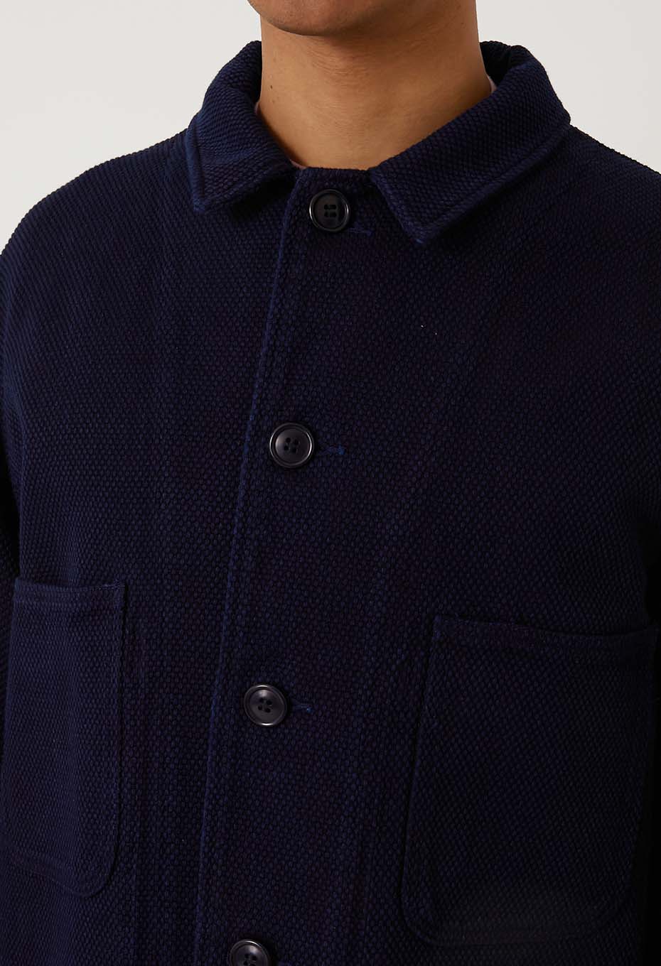 Woven Pure Indigo Light Sashiko Coverall - INDIGO