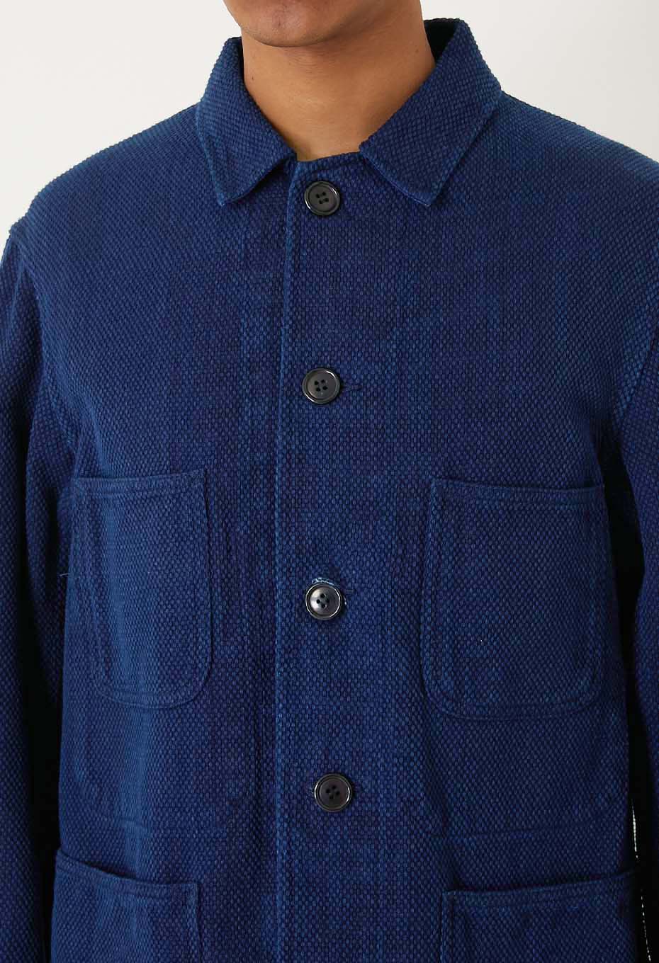 Woven Pure Indigo Light Sashiko Coverall - INDIGO