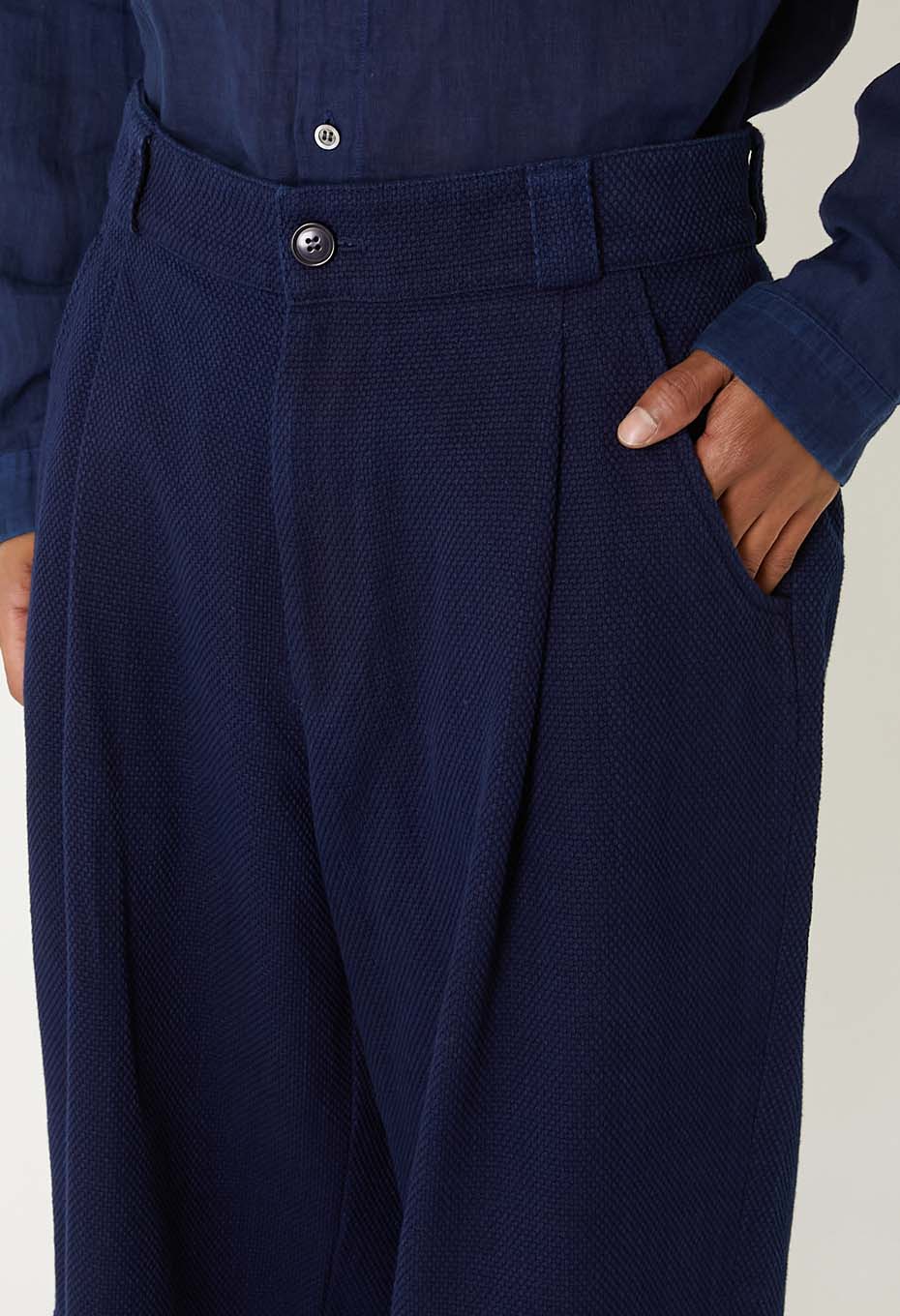 Woven Pure Indigo Light Sashiko wide shorts - INDIGO