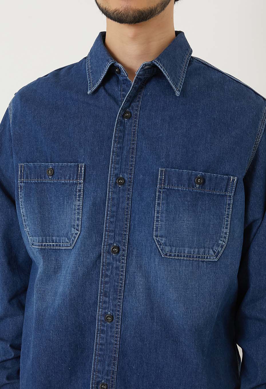 ジャカード シャツデニム 2ポケットワークシャツ /VINTAGE WASH - BLUE