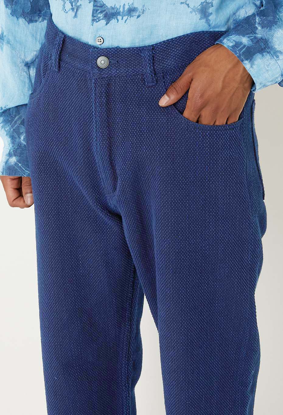 Woven Pure Indigo Light Sashiko Jeans - INDIGO