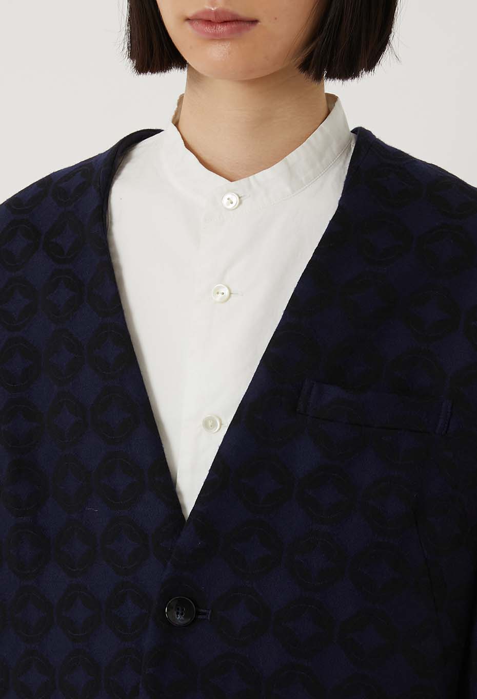 Shippou Jacquard 1B Collarless Jacket Women's - DARK NAVY