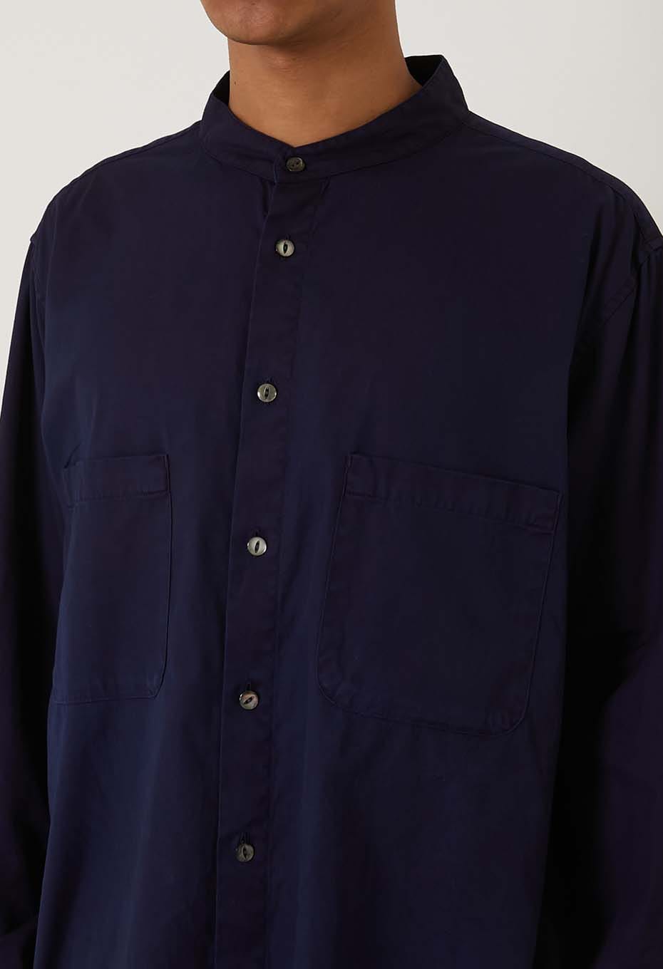 Cotton pin ox tezome band collar long shirt - INDIGO