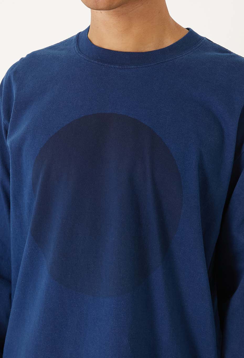 インディゴオオマルプリントロングスリーブTシャツ - A