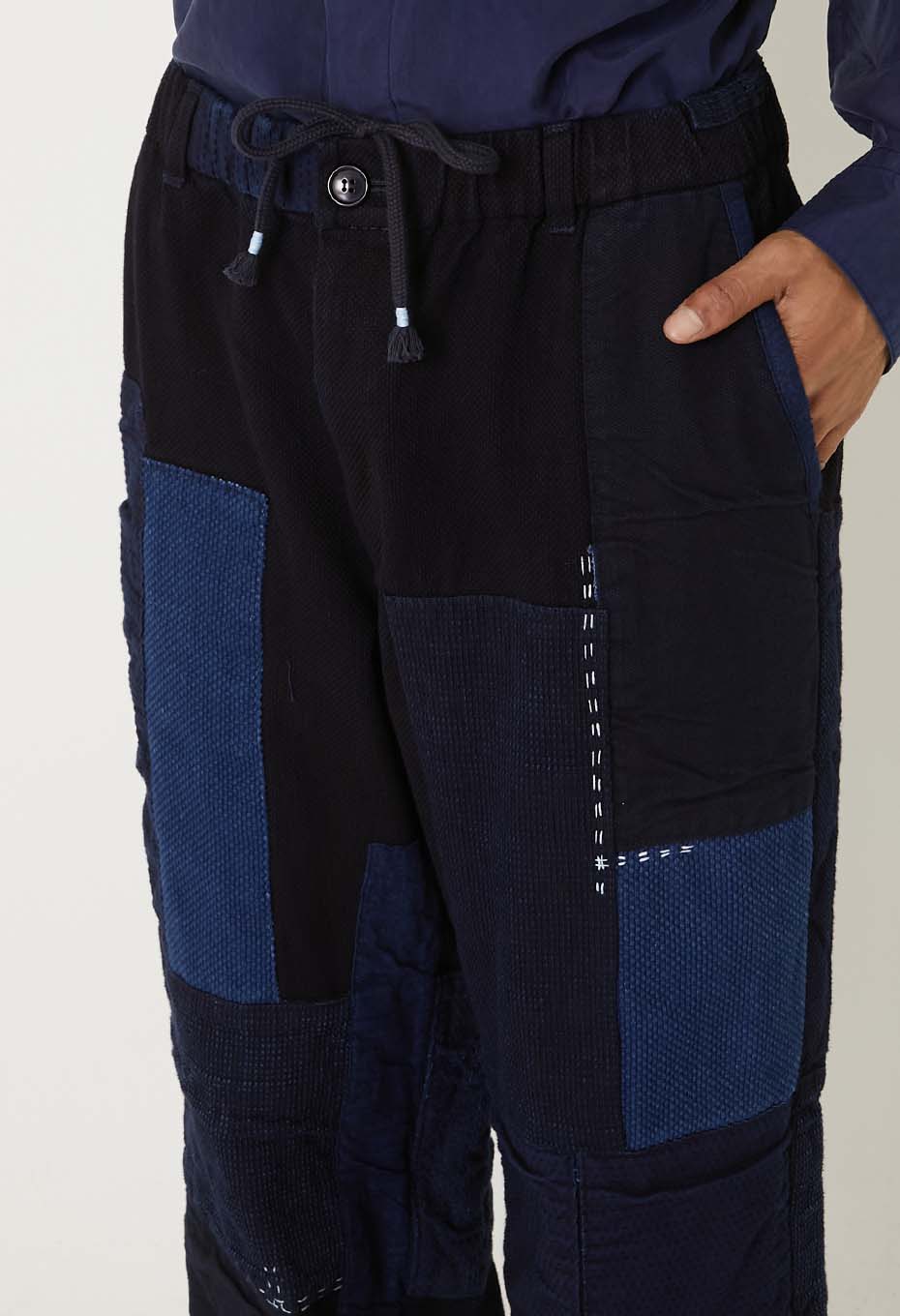 Woven Pure Indigo Sashiko Nenrin Easy Pants - INDIGO