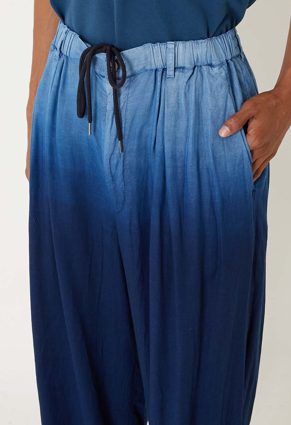 Indigo Tezome Gradient Linen Easy Pants - INDIGO