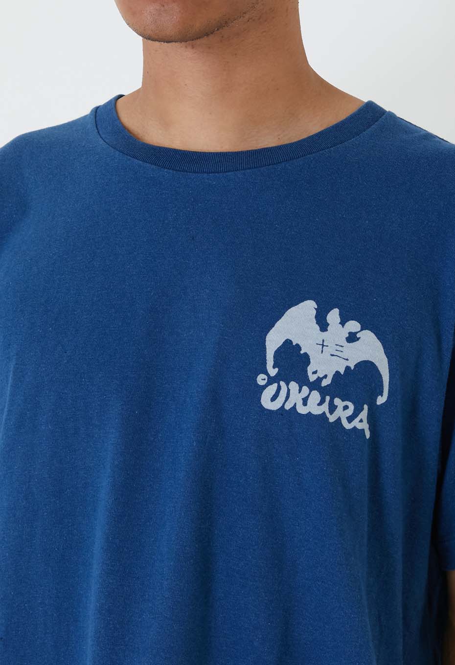 Clear appearance Bassenback print indigo T-shirt - INDIGO