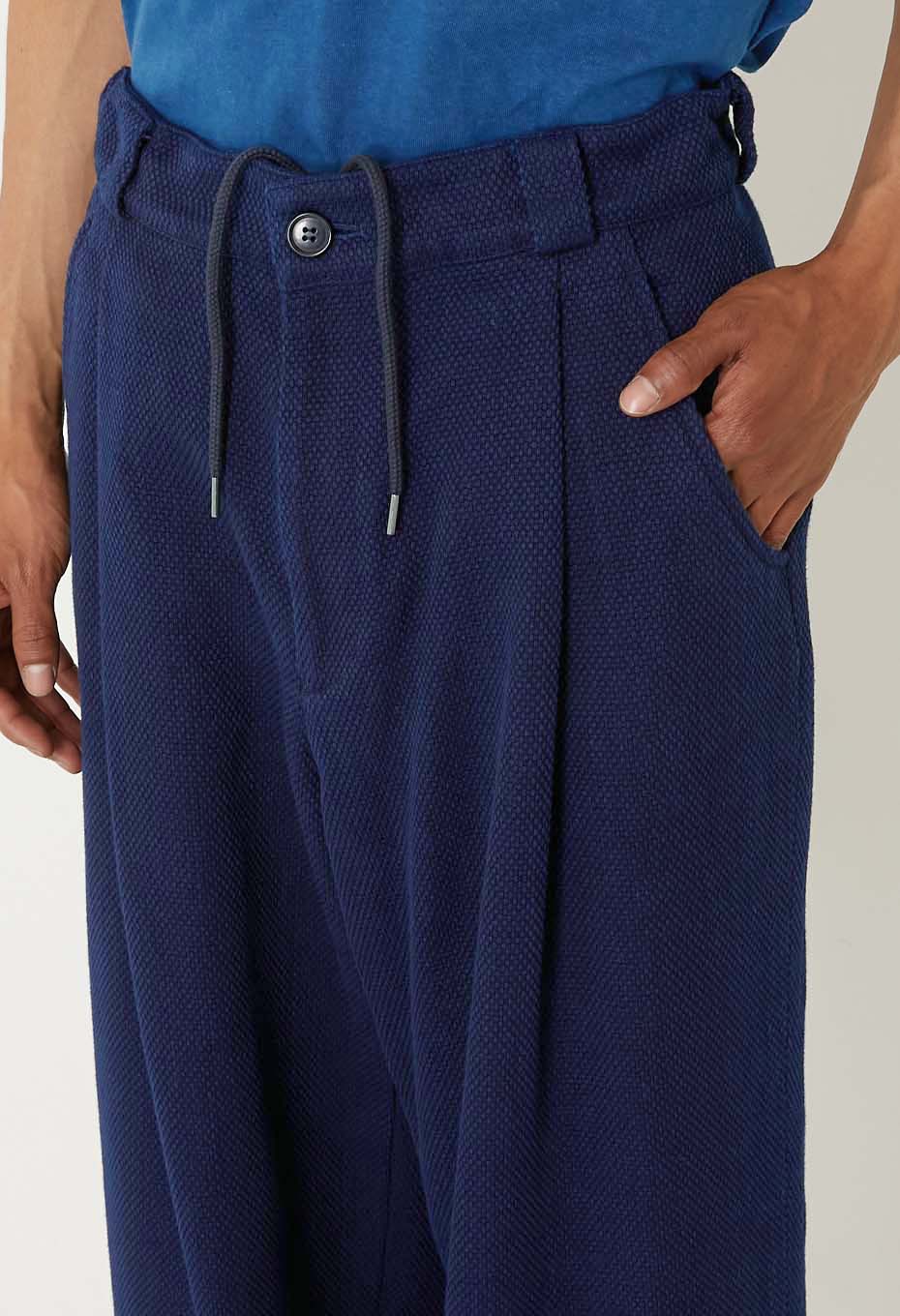 Hongai Light Sashiko Tuck Wide Pants - INDIGO