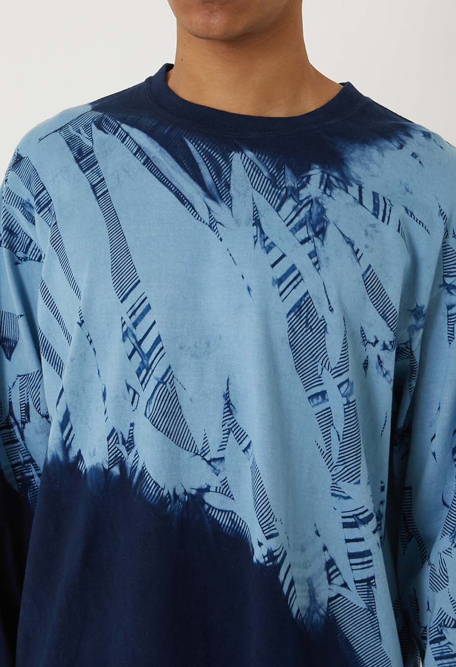Woven Pure Indigo Itajime long sleeve T-shirt - INDIGO