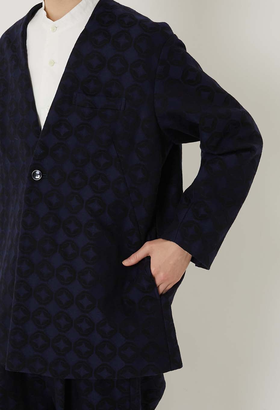 Shippou Jacquard 1B Collarless Jacket Women's - DARK NAVY