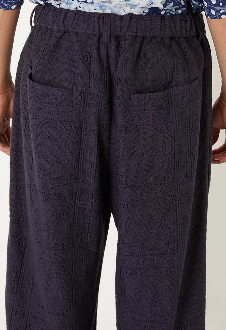 Mizuhiki lace draw straight pants - DARK NAVY