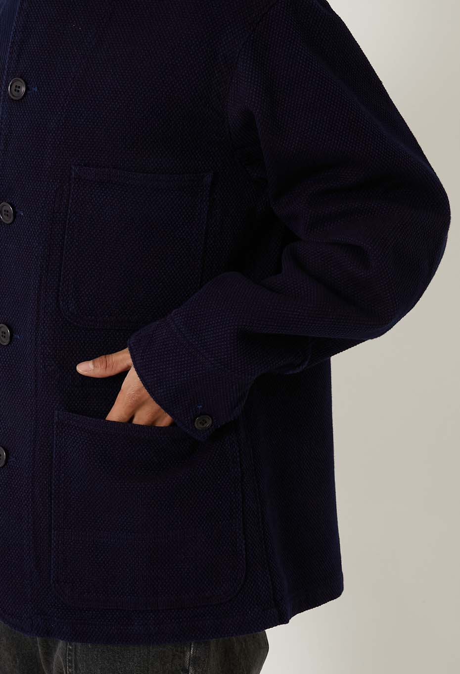 Woven Pure Indigo Light Sashiko Coverall - INDIGO