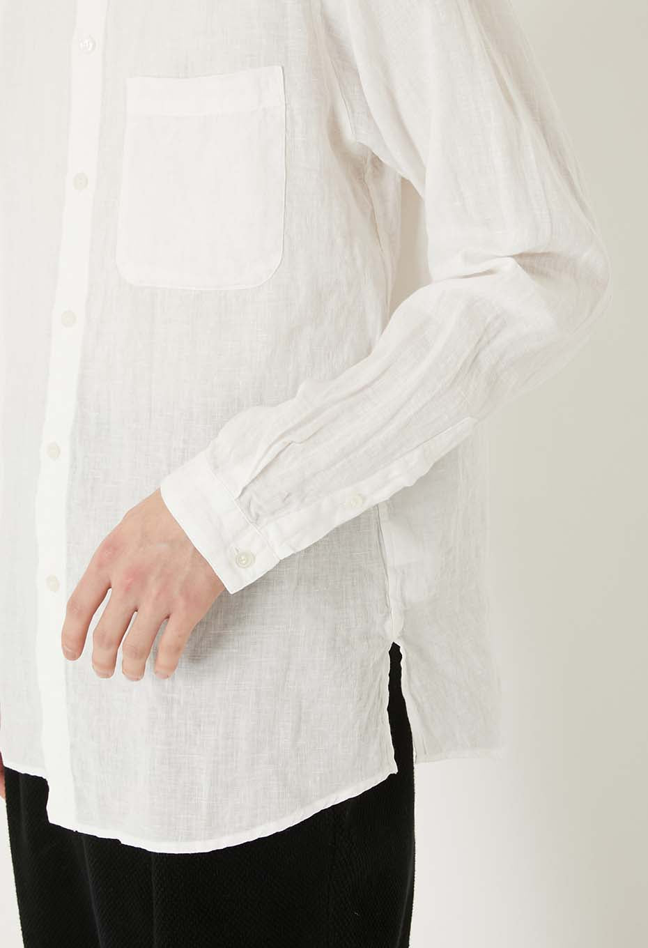 Linen stand collar long sleeve shirt - WHITE