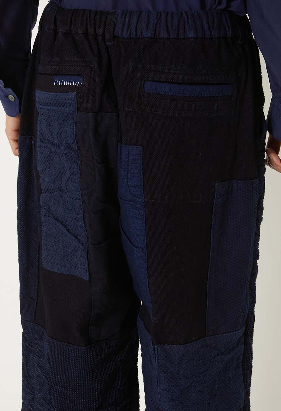 Woven Pure Indigo Sashiko Nenrin Easy Pants - INDIGO