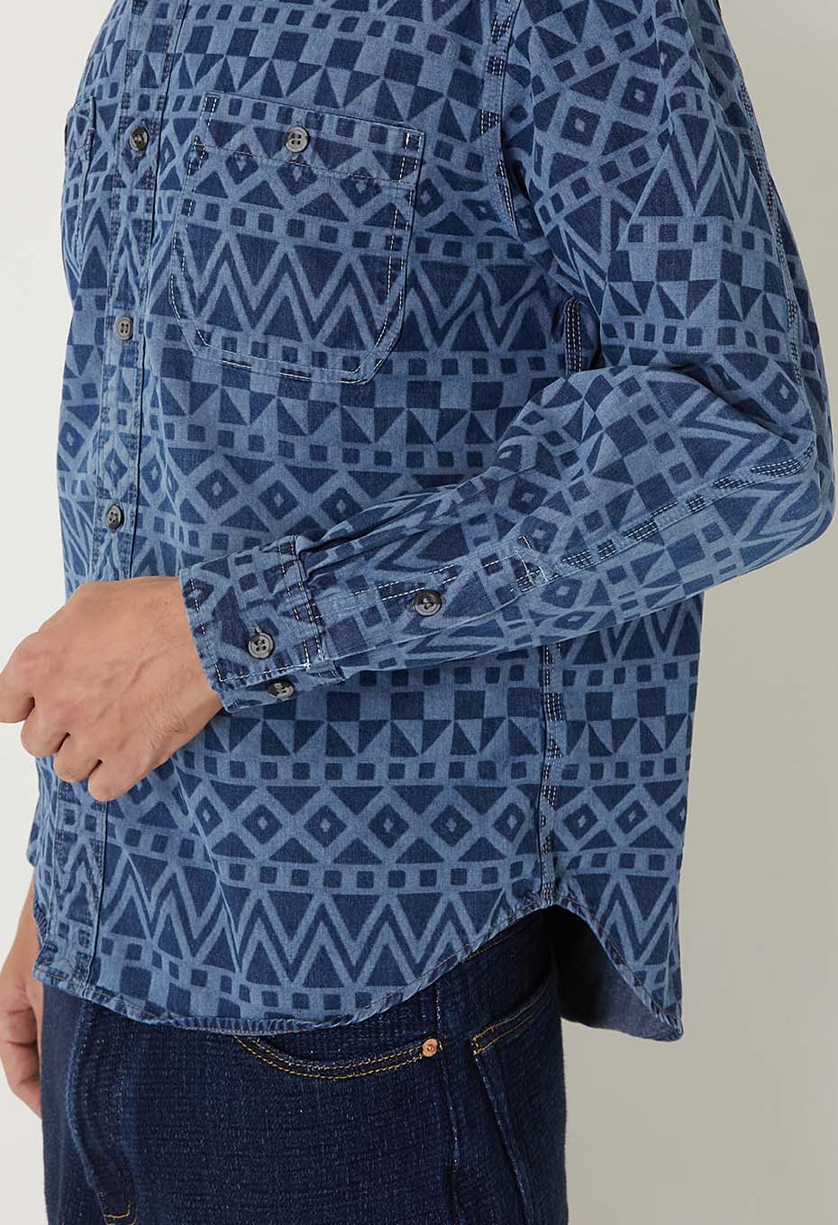 Geometry Print 2 Pocket Work Shirt - ONE