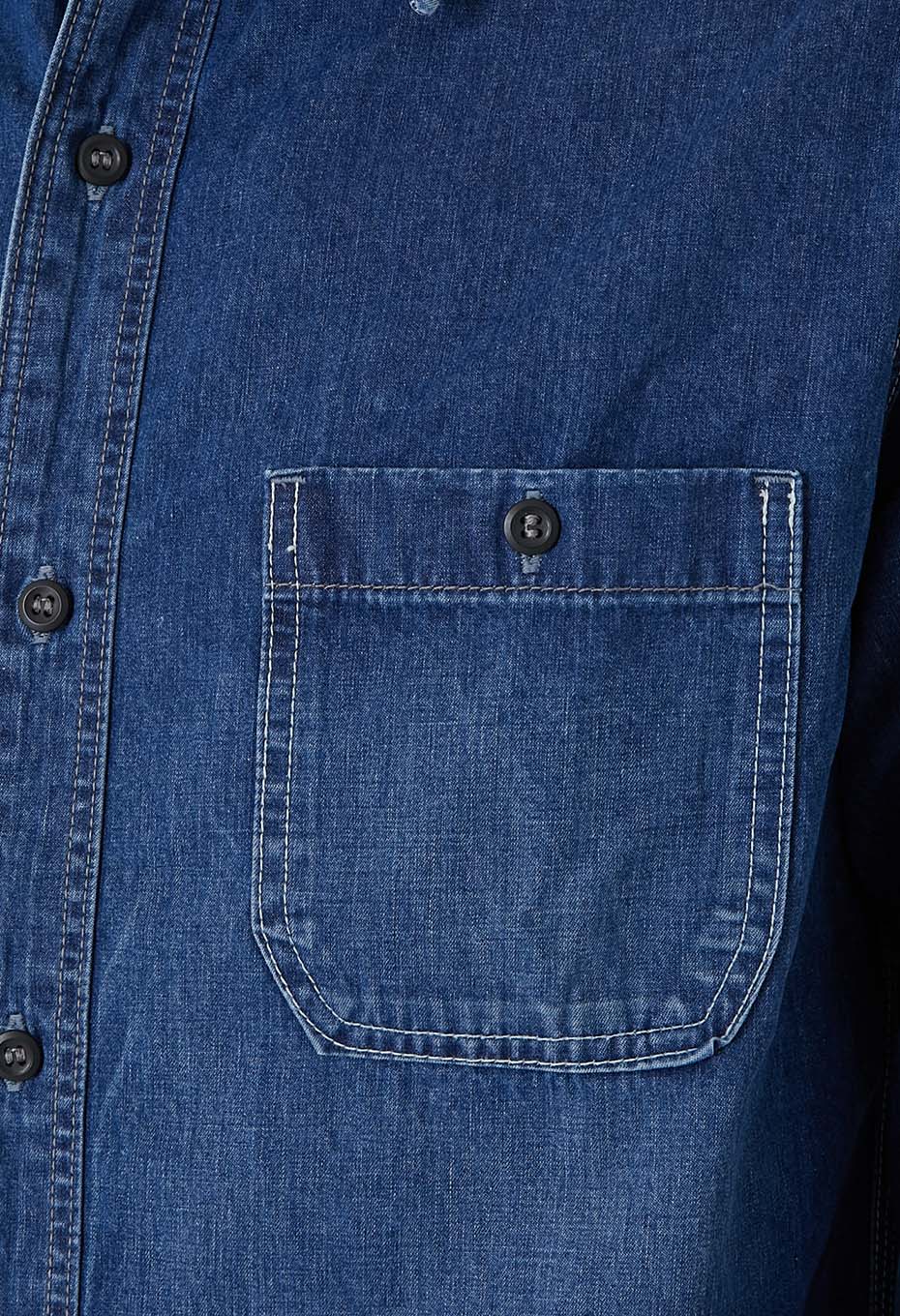 ジャカード シャツデニム 2ポケットワークシャツ /VINTAGE WASH - BLUE