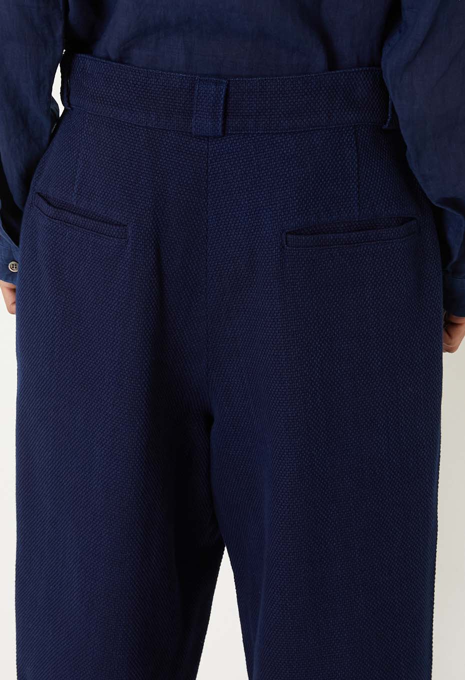 Woven Pure Indigo Light Sashiko wide shorts - INDIGO