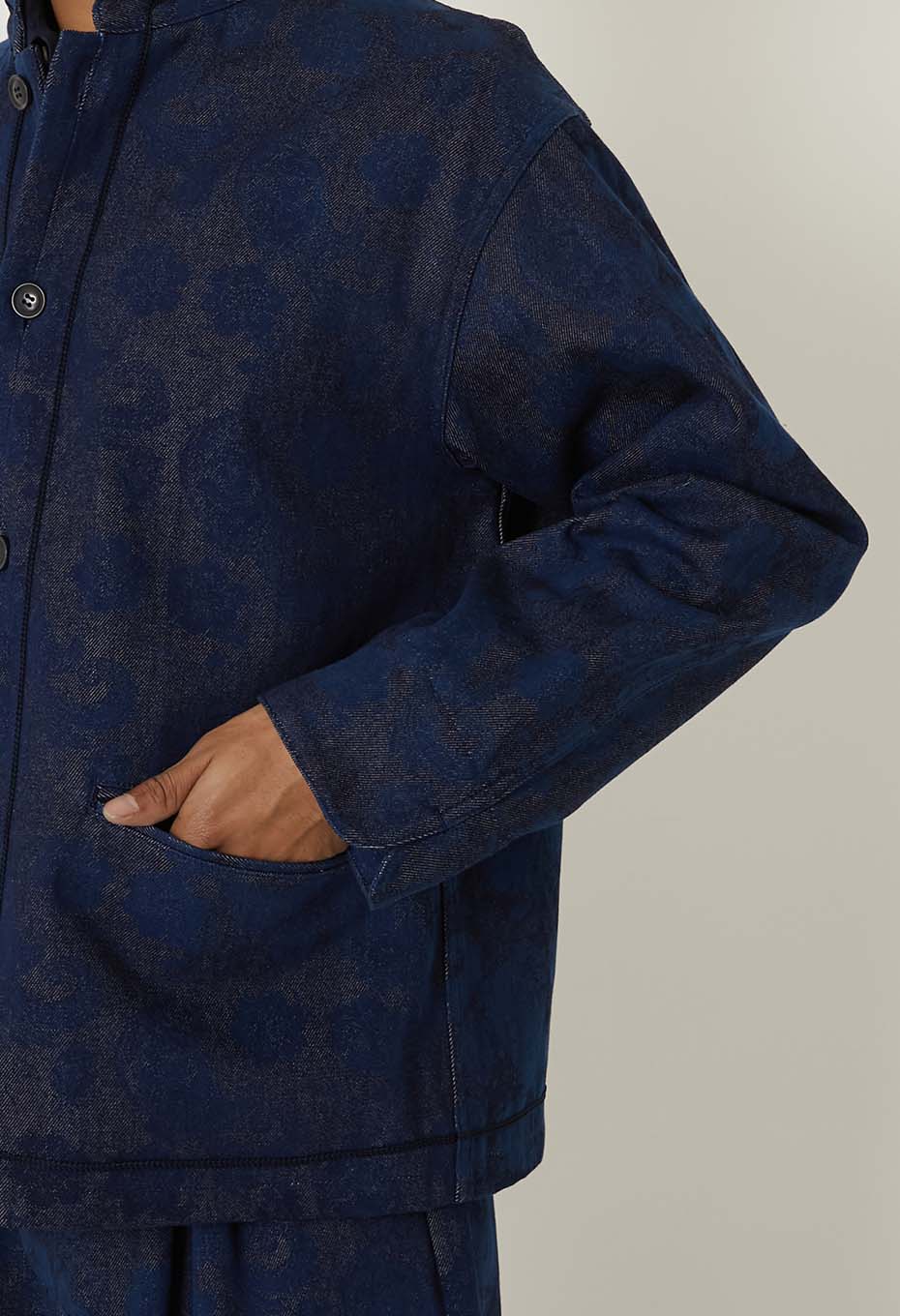 Chukubatsu Denim Tsujigahana Stand Collar Jacket - INDIGO