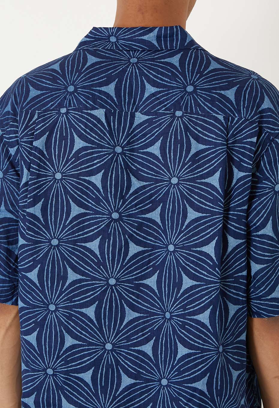 Indigo linen Sakurabassen short sleeve shirt - INDIGO