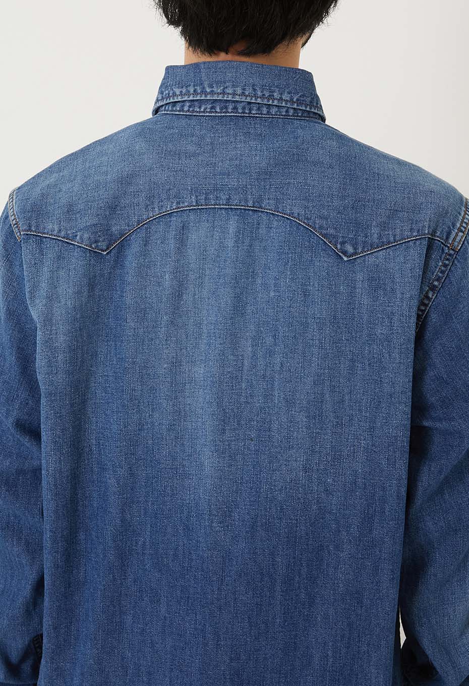 ST814 Light Denim Roper Wash Western Shirt - BLUE