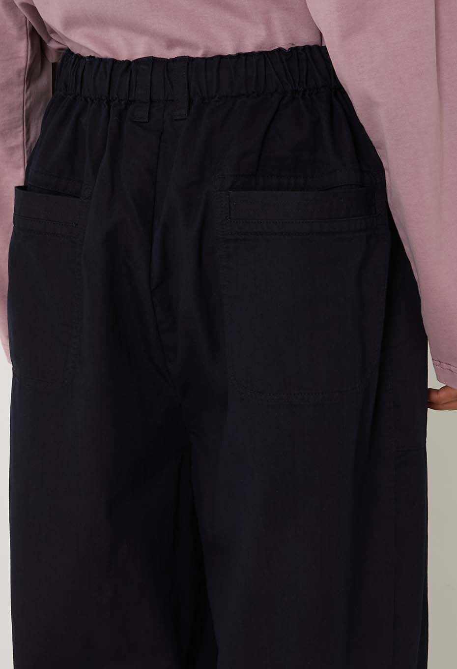 Indigo nylon satin wide dart pants - INDIGO