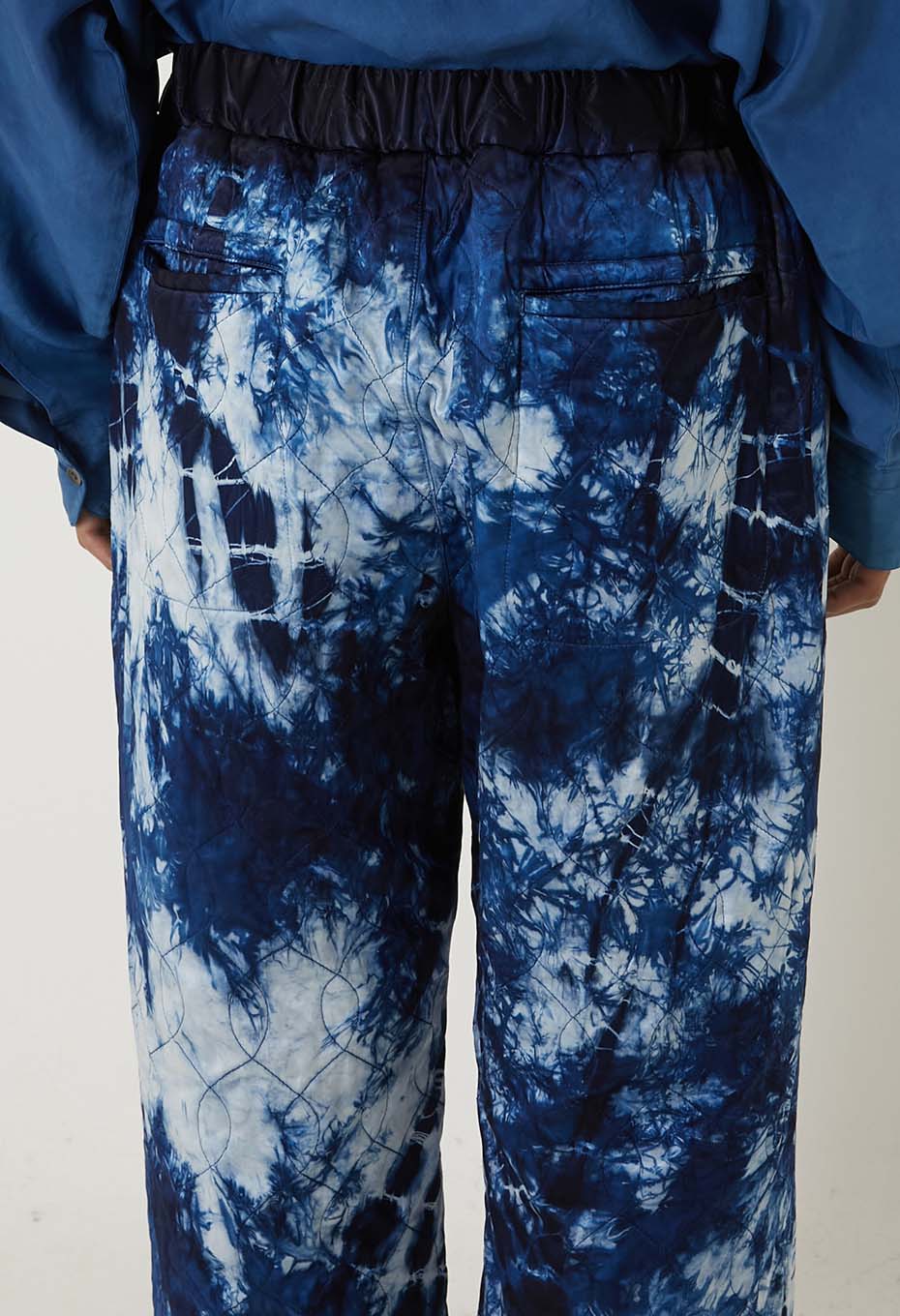 Indigo Kasane Shibori Quilted Draw Pants - INDIGO