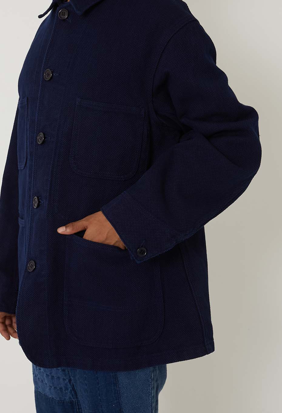 Woven Pure Indigo  Nijuori Sashiko Coverall - INDIGO