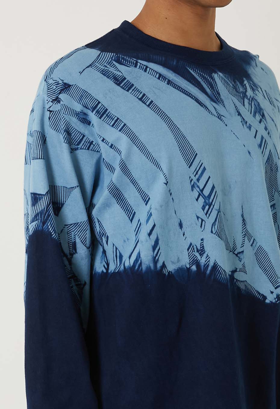 Woven Pure Indigo Itajime long sleeve T-shirt - INDIGO