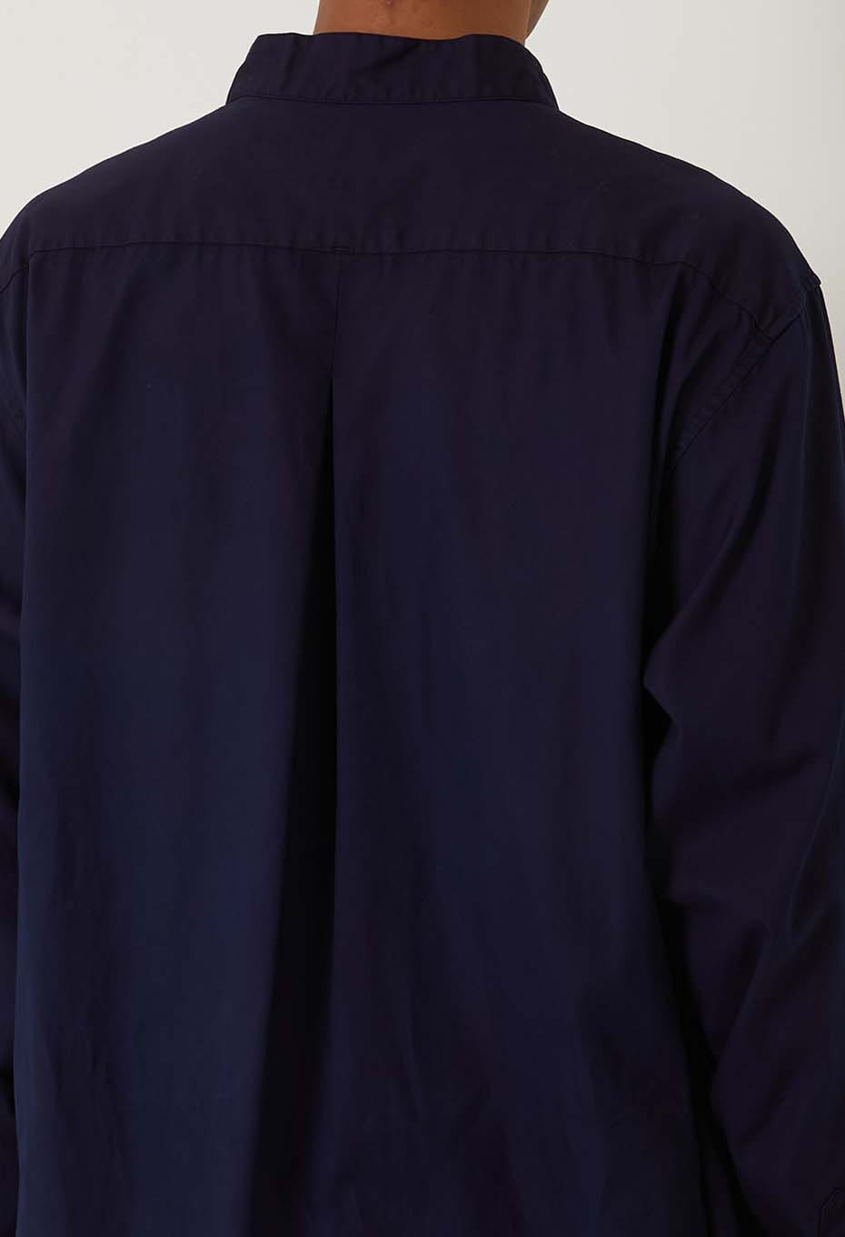 Cotton pin ox tezome band collar long shirt - INDIGO
