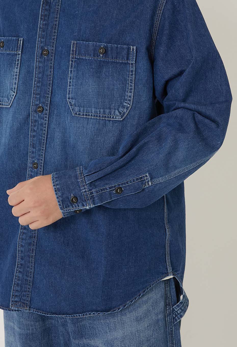 ジャカード シャツデニム 2ポケットワークシャツ /VINTAGE WASH - BLUE