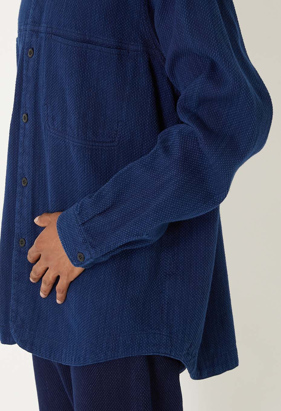 カセゾメサシコ バンドカラー ロングスリーブシャツ - INDIGO