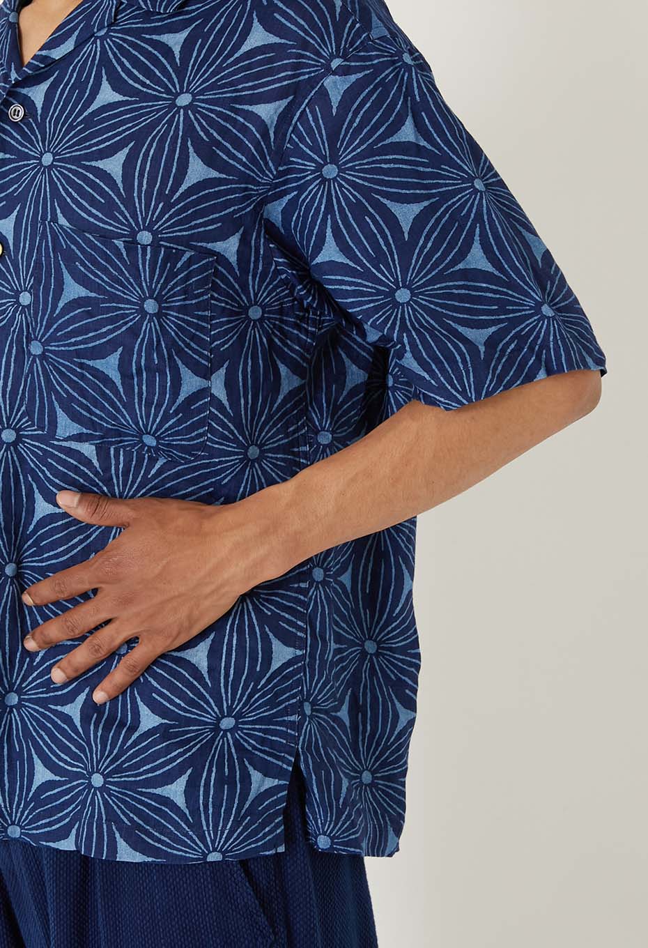 Indigo linen Sakurabassen short sleeve shirt - INDIGO