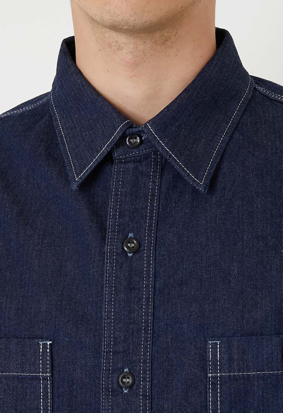 Jacquard shirt denim 2 pocket work shirt - INDIGO