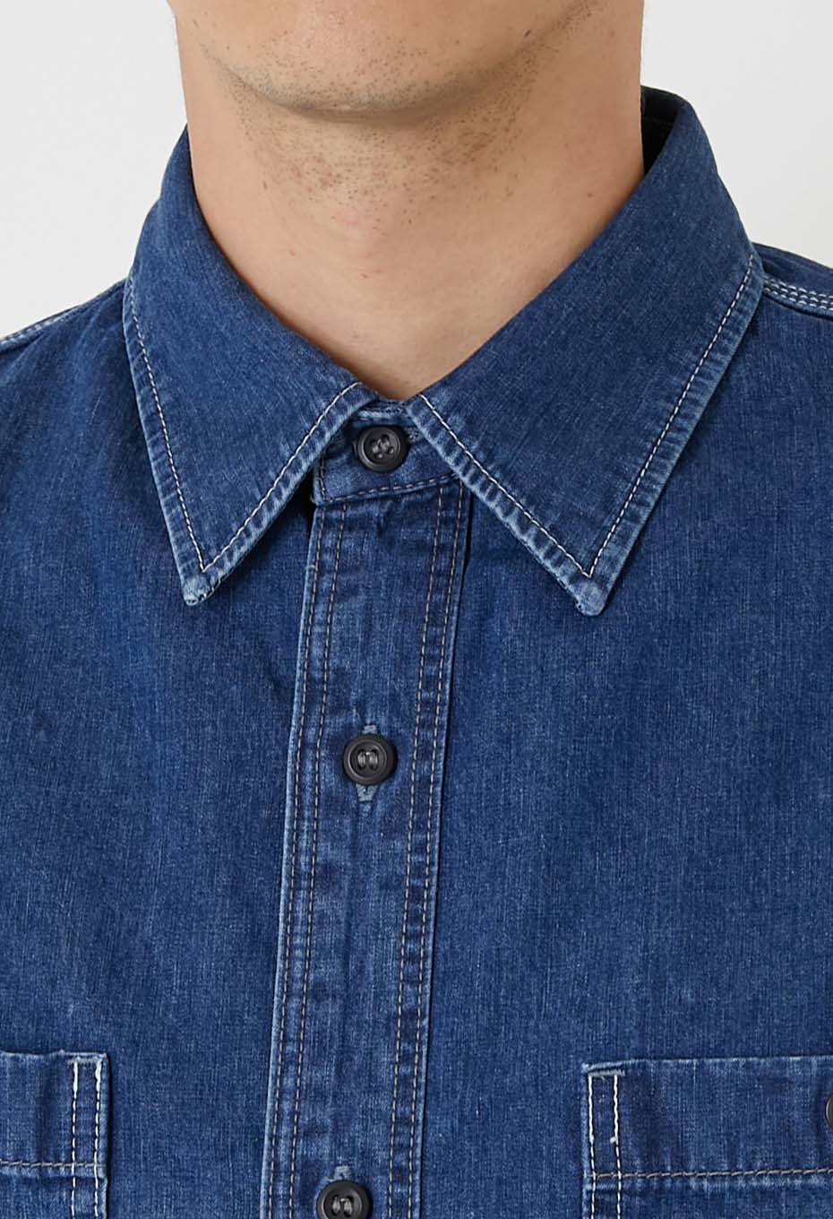 ジャカード シャツデニム 2ポケットワークシャツ /VINTAGE WASH - BLUE