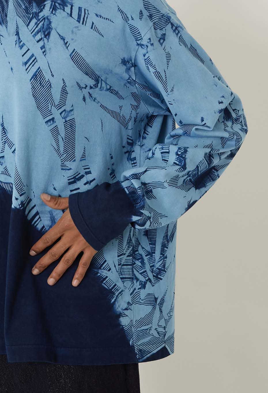 Woven Pure Indigo Itajime long sleeve T-shirt - INDIGO