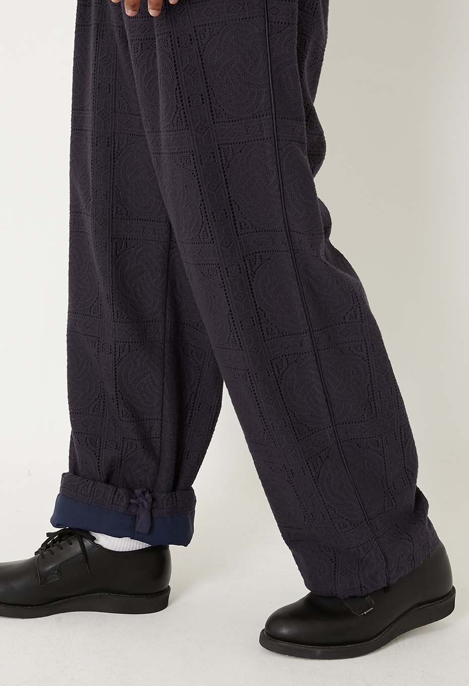 Mizuhiki lace draw straight pants - DARK NAVY