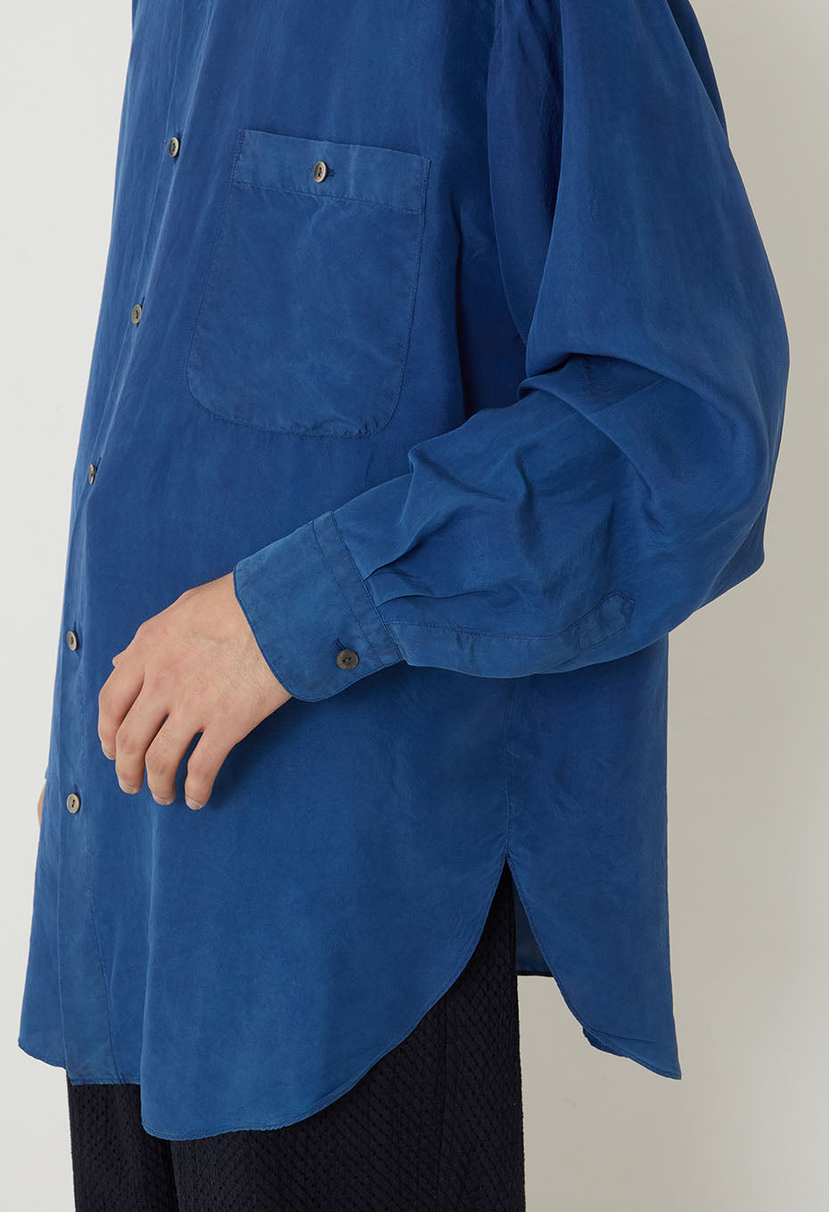 silk habatae Woven Pure Indigo  Long sleeve shirt - B