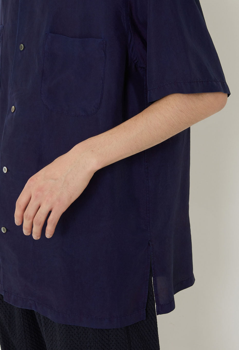 silk habatae Woven Pure Indigo Short sleeve shirt - A