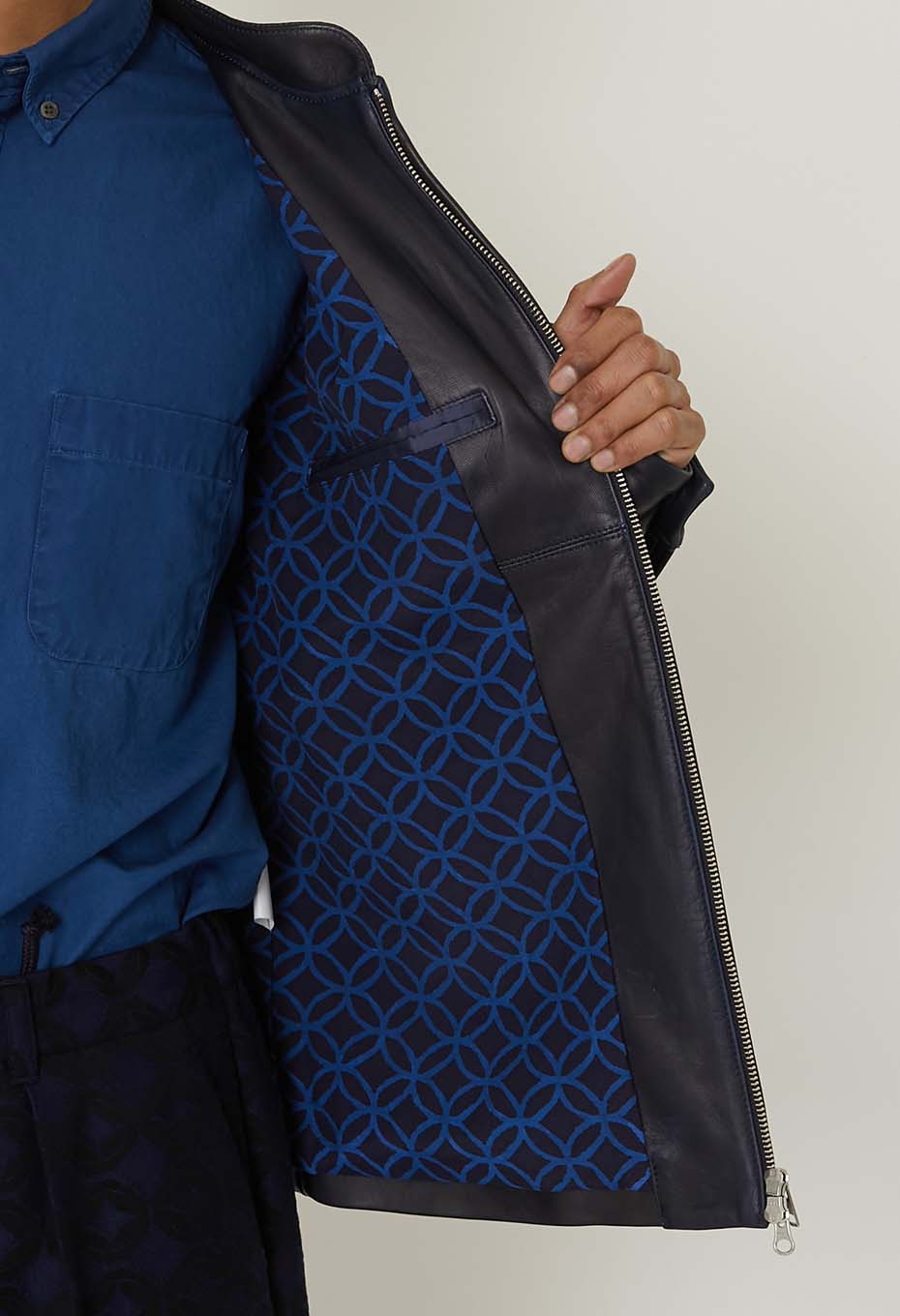 Indigo sheep leather single rider jacket - INDIGO
