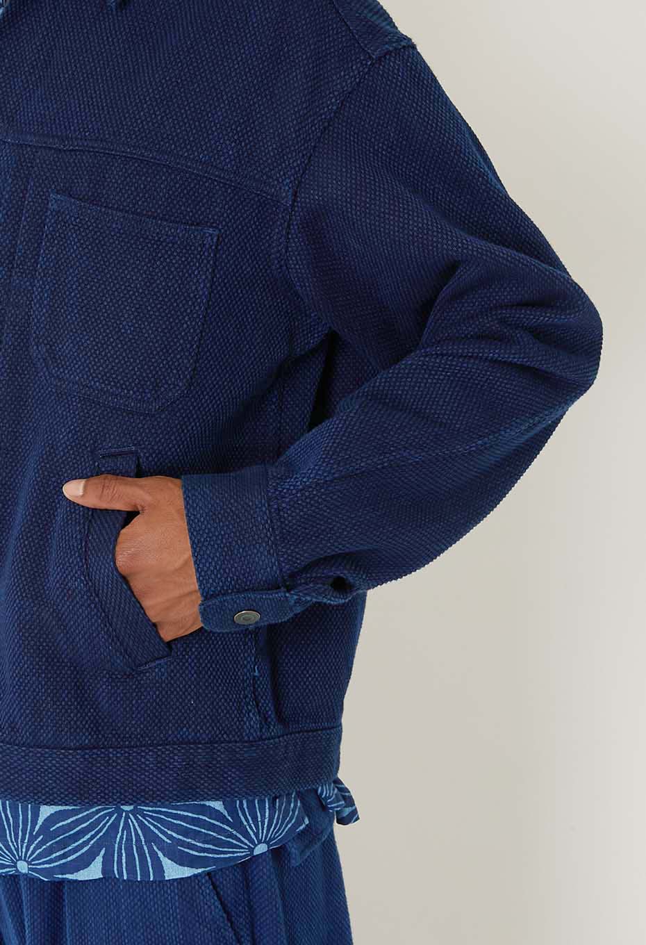 Woven Pure Indigo Light Sashiko Trucker Jacket - INDIGO