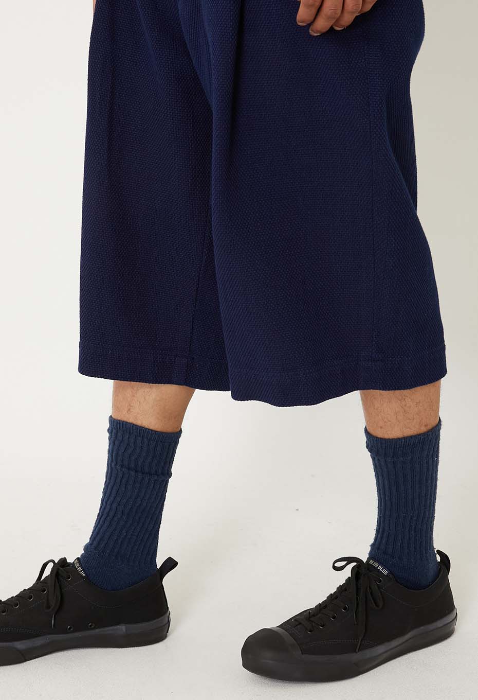 Woven Pure Indigo Light Sashiko wide shorts - INDIGO