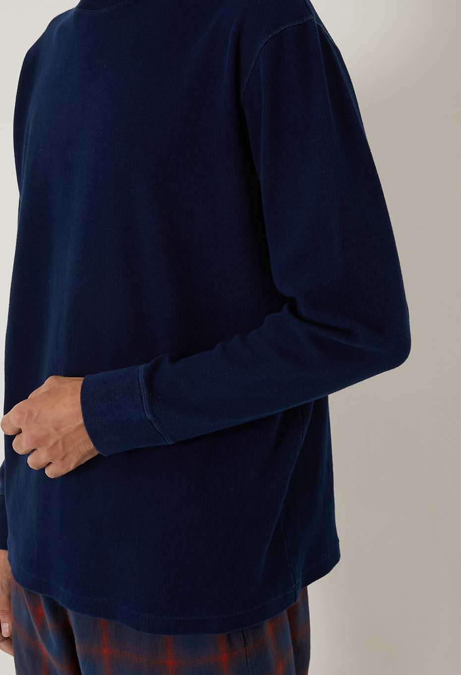 Mullite Teleco Tezome Needle Stitch Turtleneck T-shirt Unisex - INDIGO