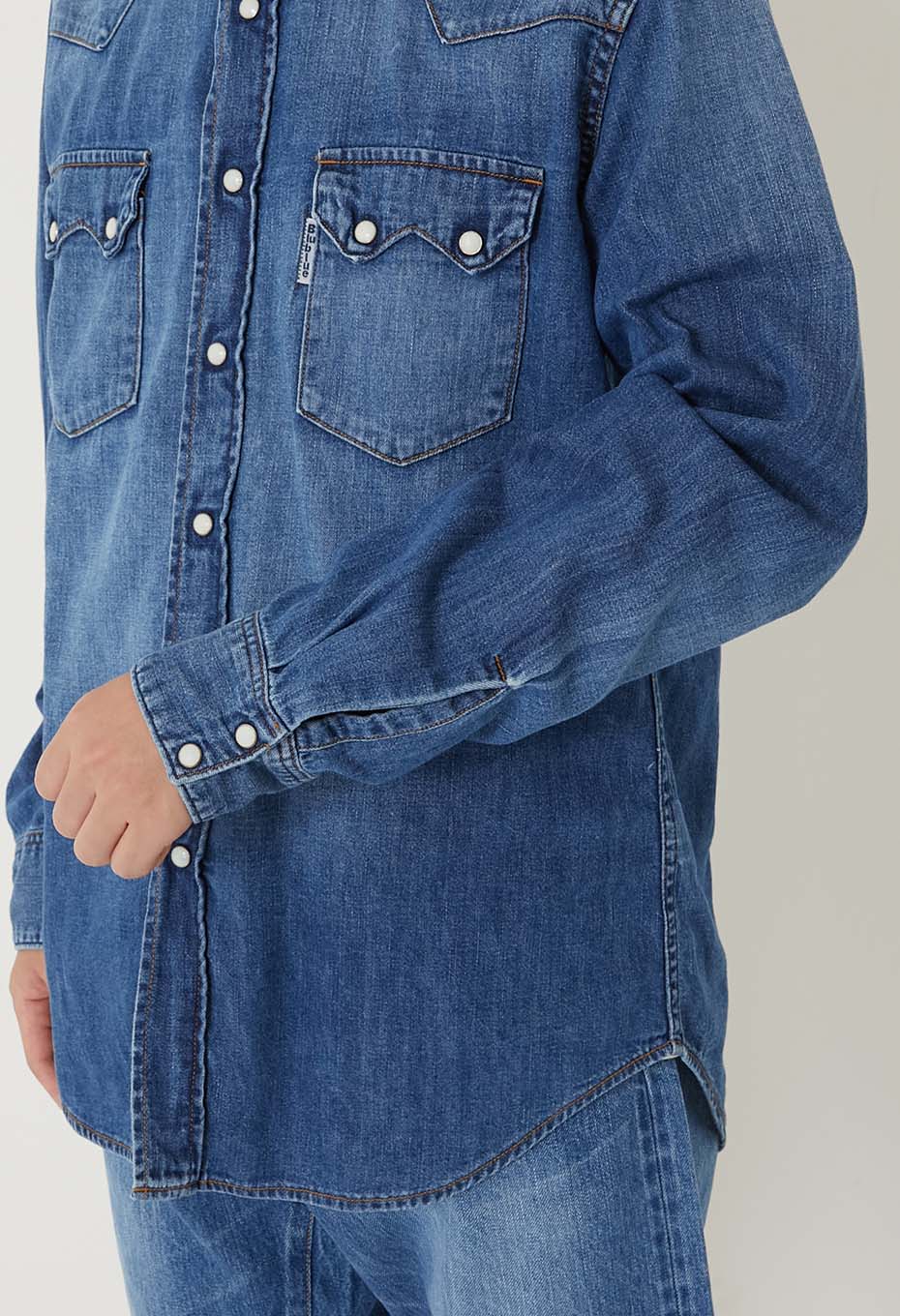 ST814 Light Denim Roper Wash Western Shirt - BLUE