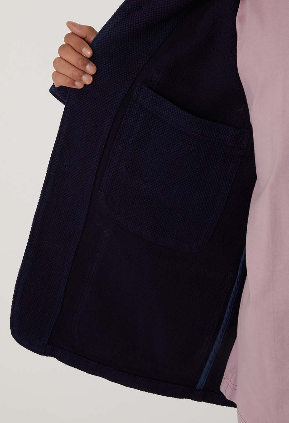 Woven Pure Indigo Light Sashiko Coverall - INDIGO