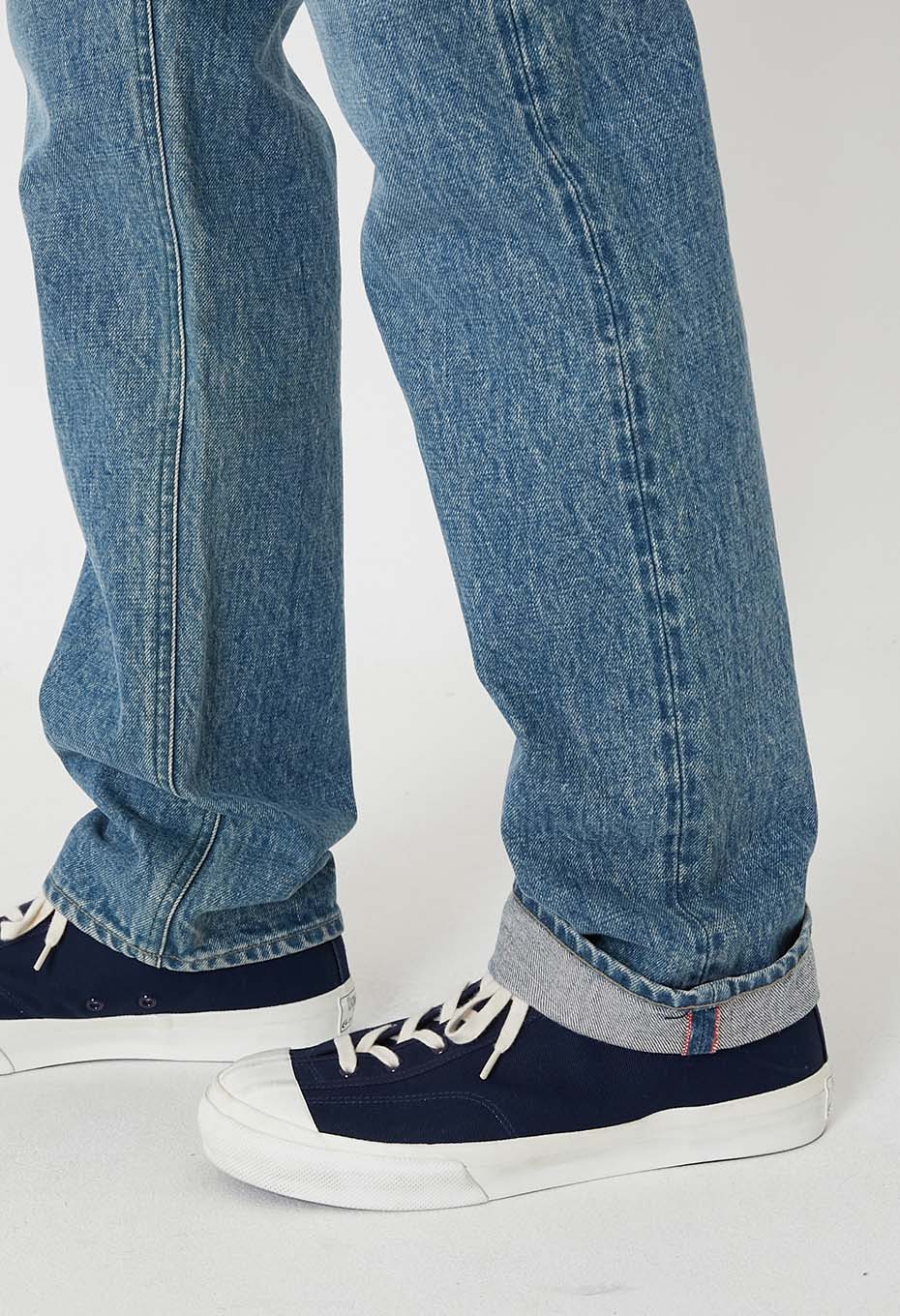 Selvedge denim fade slim straight jeans - BLUE